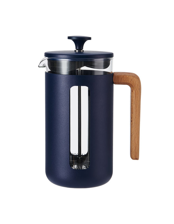 La Cafetière Pisa Stainless Steel Coffee Maker - 8 Cup/1Lt - Navy With Beech Wood Handle