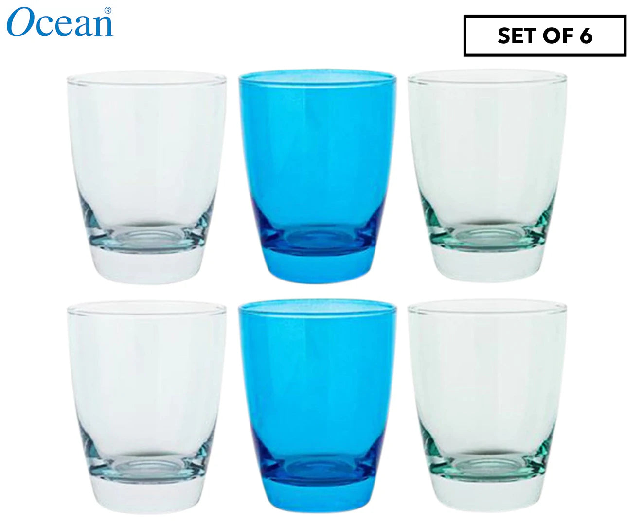 Ocean Tiara Blues Coloured DOF Glasses Set of 6 365ml