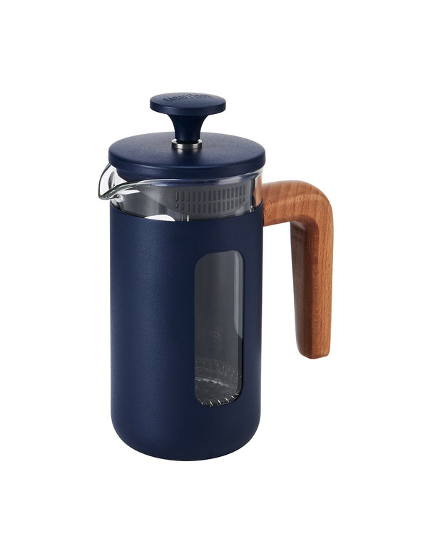 La Cafetière Pisa Stainless Steel Coffee Maker - 3 Cup/350ml - Navy With Beech Wood Handle