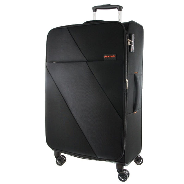 Pierre Cardin Soft Shell 4 Wheel Suitcase - Medium - Black - Expandable