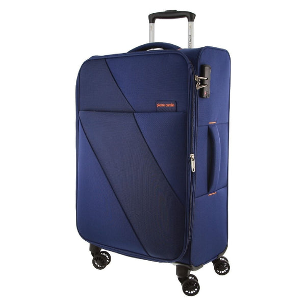 Pierre Cardin Soft Shell 4 Wheel Suitcase - Medium - Navy - Expandable