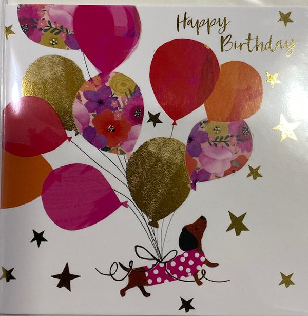 Happy Birthday - Dachshund And Balloons - Notecard - 10x10cm