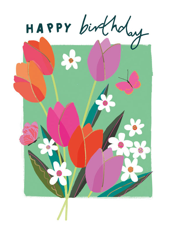 Happy Birthday - Tulips - Card 15.5x15.5cm