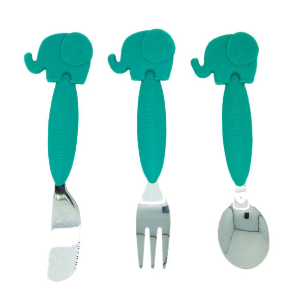 Marcus & Marcus Silicone 3pc Cutlery Set - Ollie The Elephant - Green