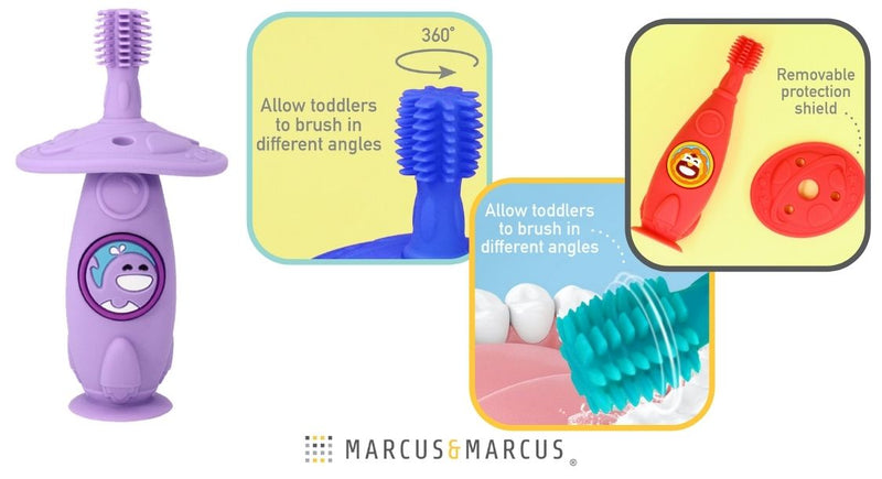 Marcus & Marcus Silicone Self Training Toothbrush - Lucas The Hippo - Blue