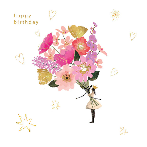 Happy Birthday - Girl With Flowers - Notecard - 10x10cm
