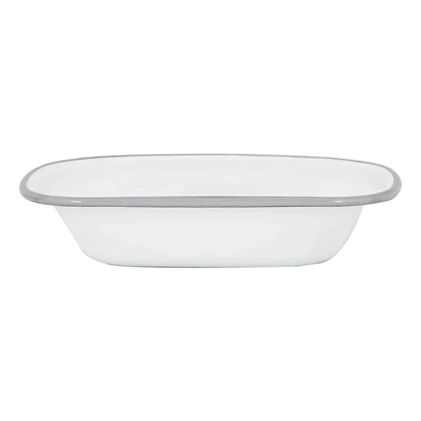 Enamel Oblong Pie Dish - White With Grey Rim 20x14.5x4.5cm - Argon Tableware
