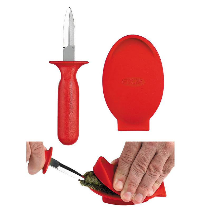 Edge Design Oyster Shucking Set (Oyster Knife & Protective Guard) - Red