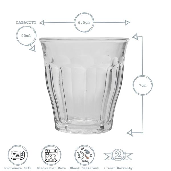 Duralex Picardie Clear Tumblers - Flared - 90ml - Set of 6 (Made in France)