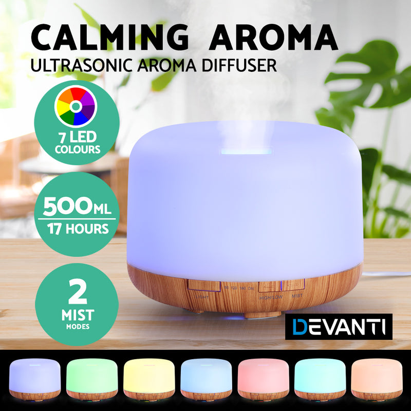 Aroma Diffuser Aromatherapy Air Humidifier Purifier Light Wood Grain 500ml (LED Night Light)
