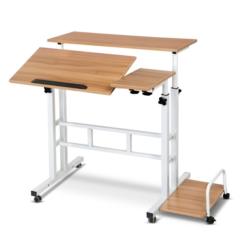 Mobile Twin Laptop Desk Light Wood