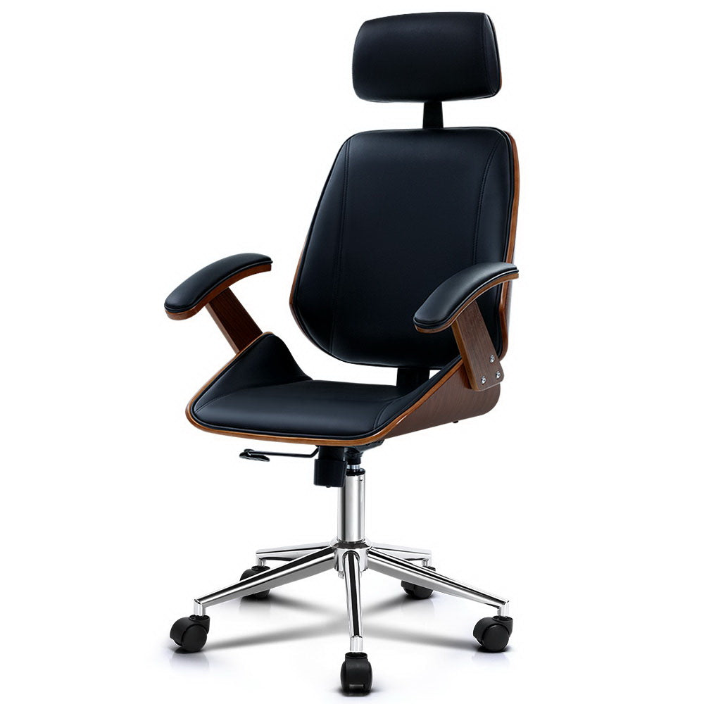 Wooden Office Chair Computer Gaming Chairs Executive Leather Black