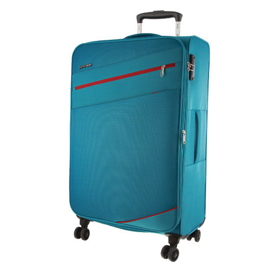 Pierre Cardin Soft Shell 4 Wheel Suitcase - Large - Turquoise/Red - Expandable