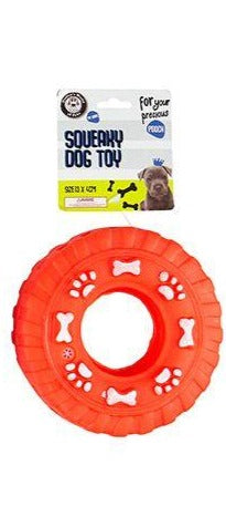 Vinyl Squeaky Truck Tyre Pet Toy - Orange/Red