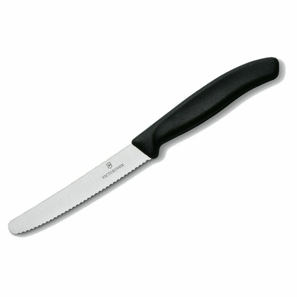Victorinox Tomato & Sausage, Round Tip, Wavy Edge Knife 11cm - Black