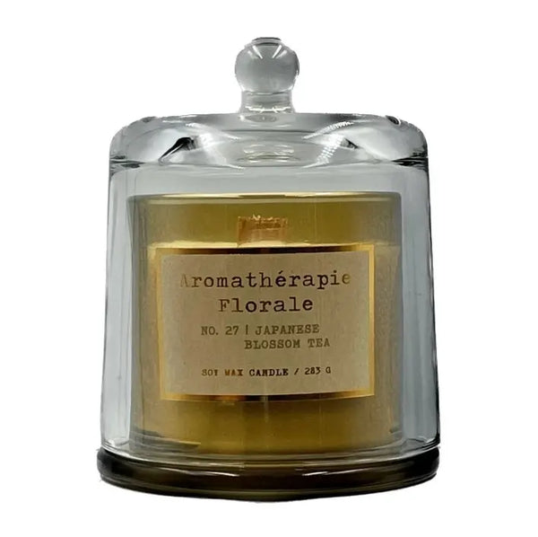Le Desire Aromatherapie Florale Soy Candle With Glass Dome Lid & Timber Wick - Japanese Blossom Tea - 283gr