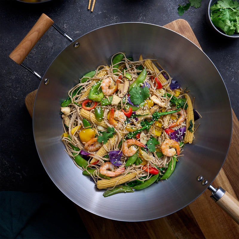 Pyrolux Wok With Long Wood & Helper Handle 36cm