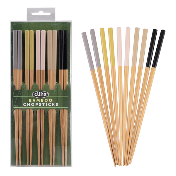 D.Line Bamboo Chopsticks - Set of 5 - Assorted Colours pack