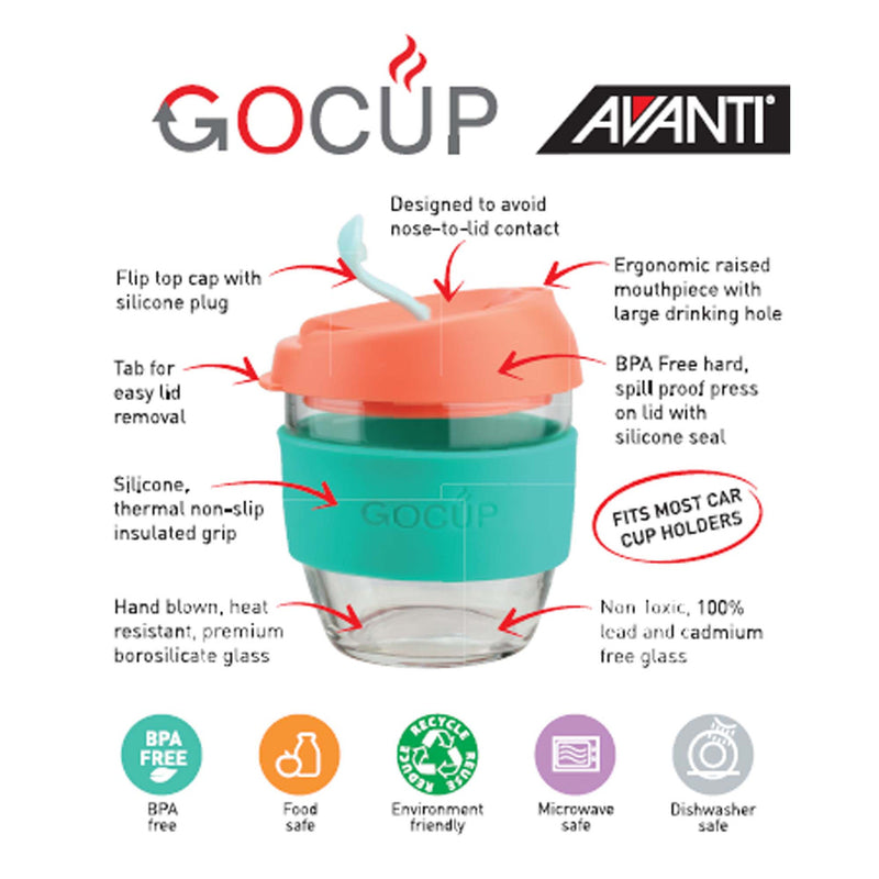 Avanti Glass GoCup - Red/Aqua/Grey - 236ml/8oz