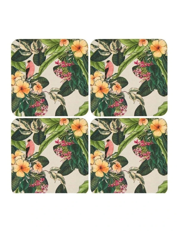 Maxwell & Williams The Blck Pen Frangipani Coasters - Set of 4 - Cork Back 10.5cm