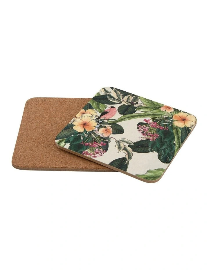 Maxwell & Williams The Blck Pen Frangipani Coasters - Set of 4 - Cork Back 10.5cm