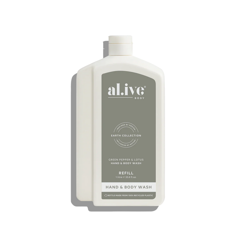 al.ive Hand & Body Wash Refill 1L - Green Pepper & Lotus (Made in Australia)