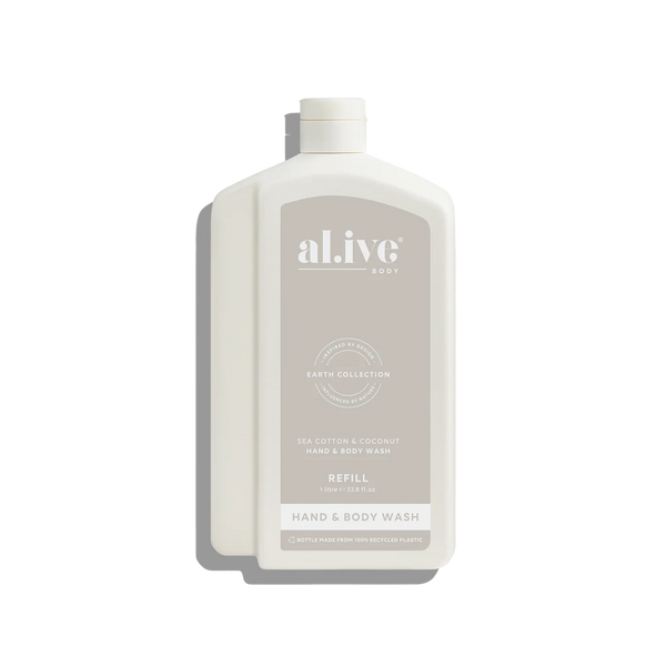 al.ive Hand & Body Wash Refill 1L - Sea Cotton & Coconut (Made in Australia)