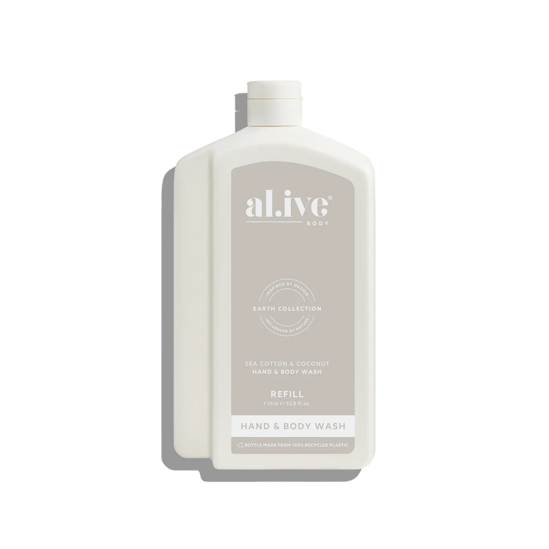 al.ive Hand & Body Wash Refill 1L - Sea Cotton & Coconut (Made in Australia)