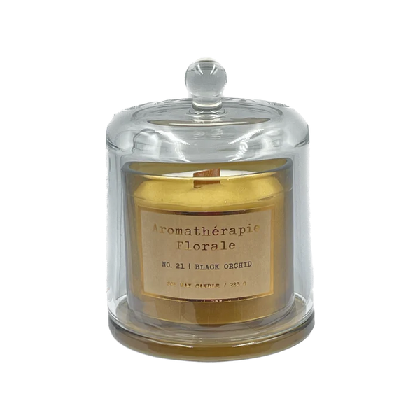Le Desire Aromatherapie Florale Soy Candle With Glass Dome Lid & Timber Wick - Black Orchid - 283gr