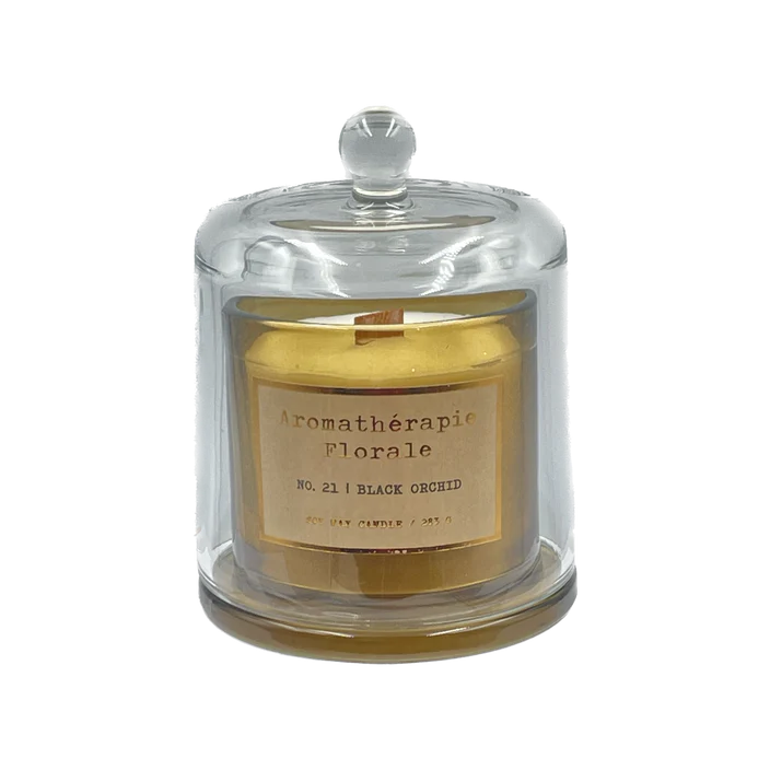 Le Desire Aromatherapie Florale Soy Candle With Glass Dome Lid & Timber Wick - Black Orchid - 283gr