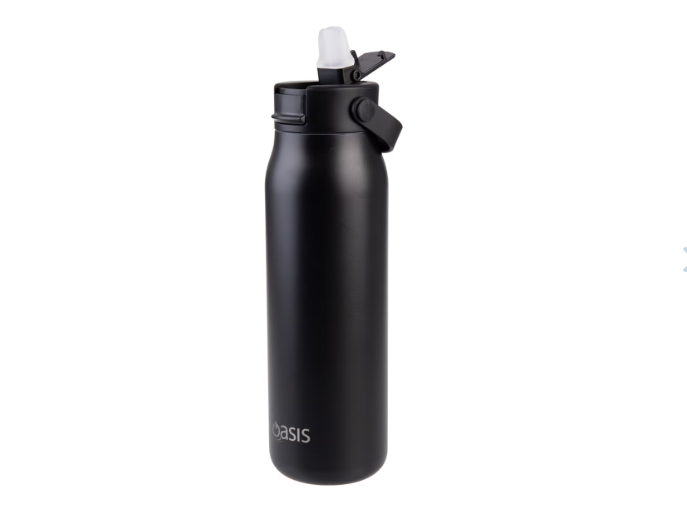 Oasis Ceramic Lined Stainless Steel Double Wall Insulated Sorrento Sipper Bottle 900ml - Black