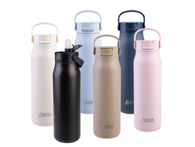 Oasis Ceramic Lined Stainless Steel Double Wall Insulated Sorrento Sipper Bottle 900ml - Pink Lemonade