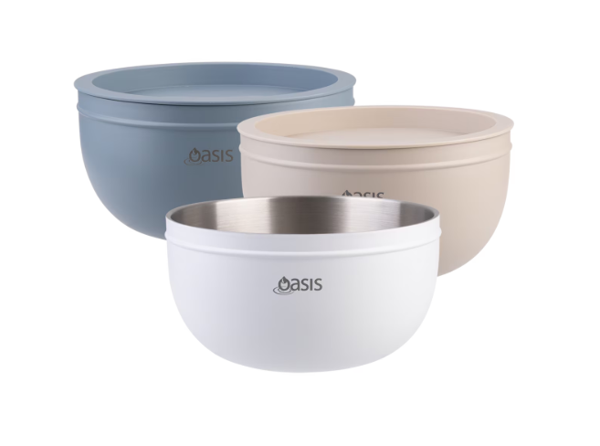 Oasis Stainless Steel Double Wall Salad Bowl With Lid 2.8L - White