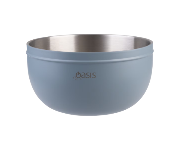 Oasis Stainless Steel Double Wall Salad Bowl With Lid 2.8L - Hazy Blue