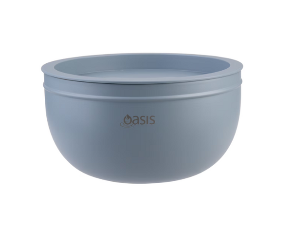 Oasis Stainless Steel Double Wall Salad Bowl With Lid 2.8L - Hazy Blue
