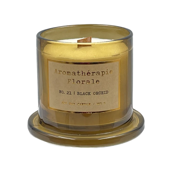 Le Desire Aromatherapie Florale Soy Candle With Glass Dome Lid & Timber Wick - Black Orchid - 283gr