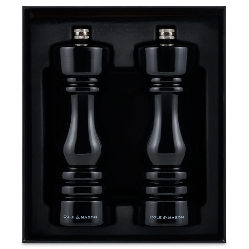 Cole & Mason London Salt and Pepper Mill Gift Set - Black Gloss - 18cm