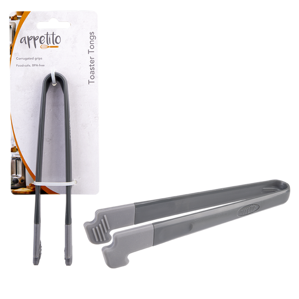 Appetito Toast Tongs With Silicone Tips - Charcoal