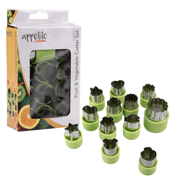 Appetito Fruit & Vegetable Cutters Set of 12 Assorted Shapes - Green