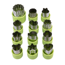 Appetito Fruit & Vegetable Cutters Set of 12 Assorted Shapes - Green