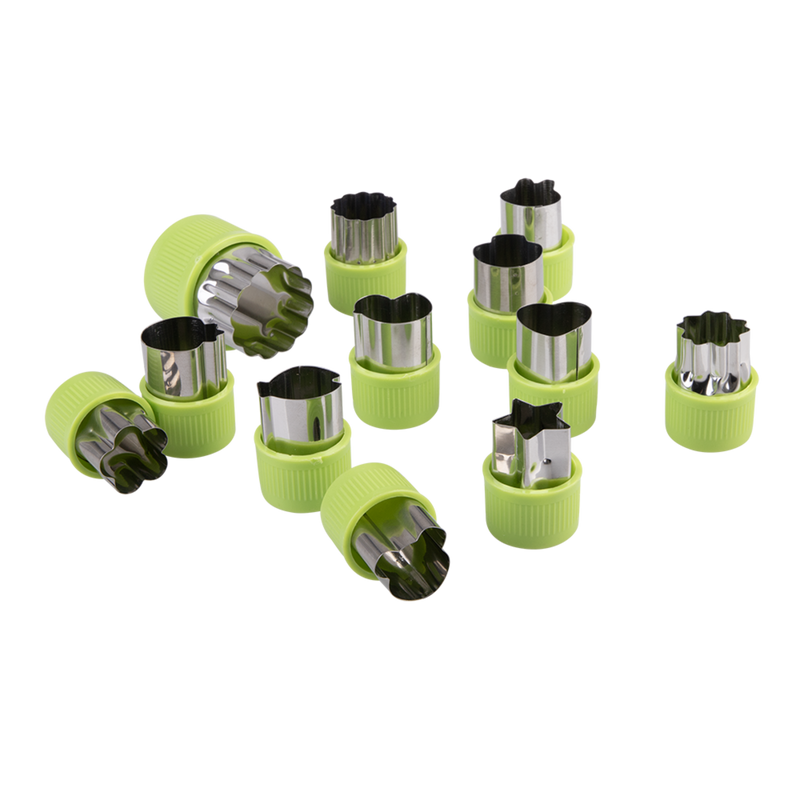 Appetito Fruit & Vegetable Cutters Set of 12 Assorted Shapes - Green