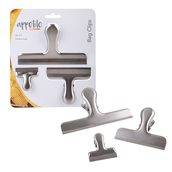 Appetito Stainless Steel Bag Clips - Set of 3 - Assorted Sizes
