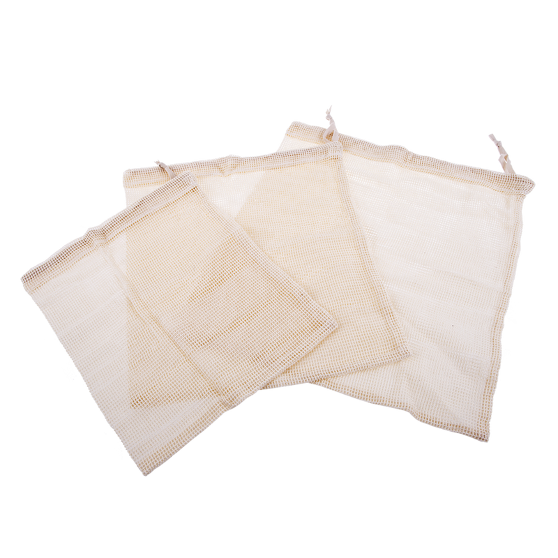 Appetito Cotton Net Produce Bags - Set of 3 - Assorted Sizes