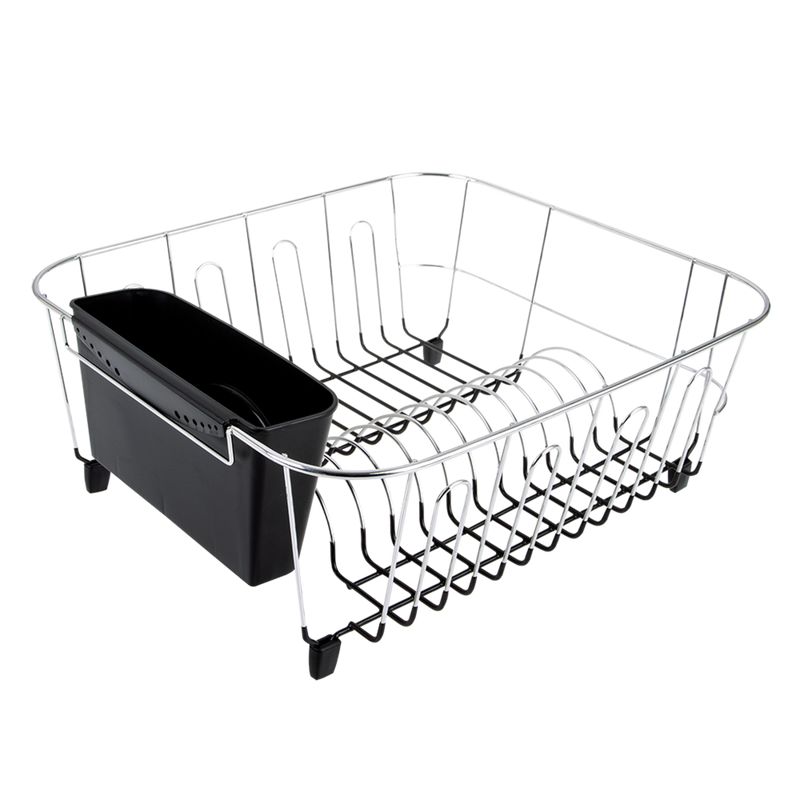 Dish Drainer With Caddy - Chrome/PVC - Small 36.5x32.3x14.3cm - Black - D.Line