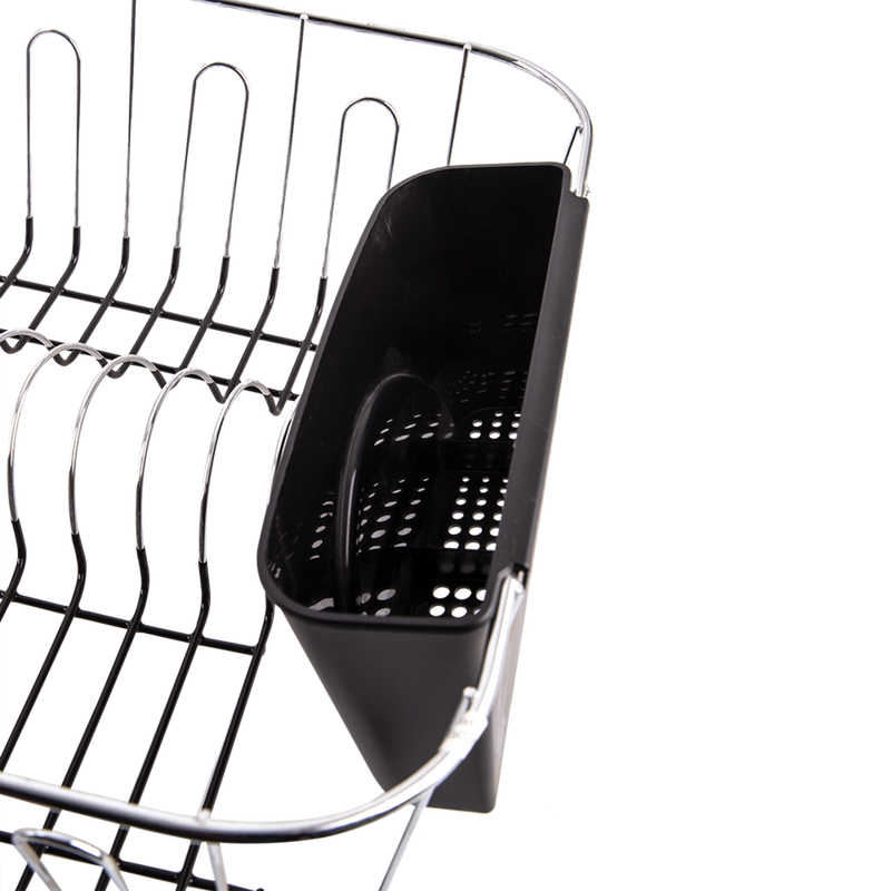 Dish Drainer With Caddy - Chrome/PVC - Large 44.5x35.5x14.5cm - Black - D.Line