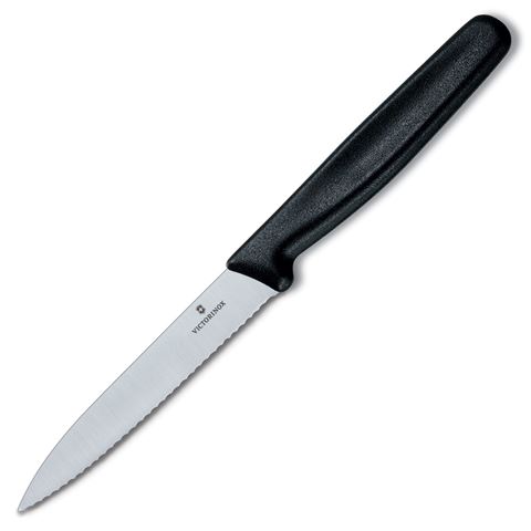 Victorinox Paring Knife Pointed Tip Wavy Edge Knife 8cm - Black Nylon