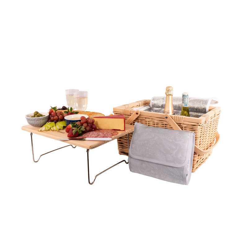 Avanti Person Pine Wood Table Top Insulated Picnic Basket - Flora Pattern Lining - 4 Person