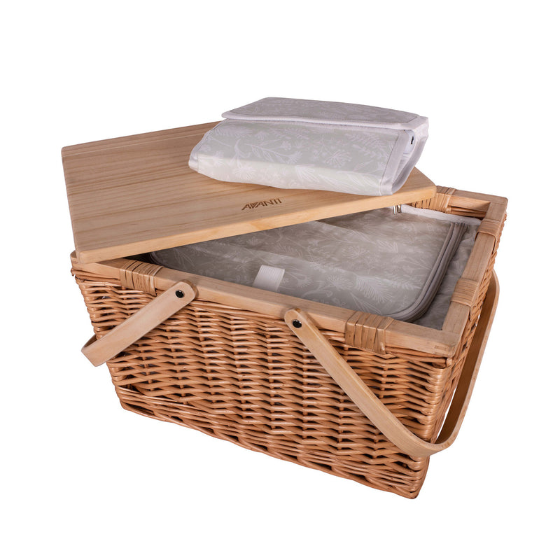 Avanti Person Pine Wood Table Top Insulated Picnic Basket - Flora Pattern Lining - 4 Person