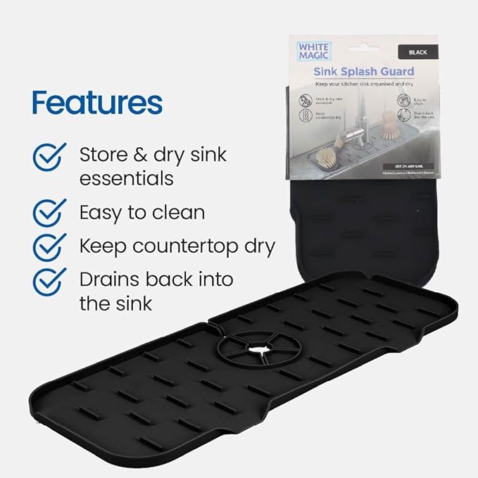 White Magic Sink Splash Guard 37x14cm - Black