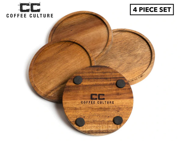 Coffee Culture Acacia 4pc Coaster Set - 10cm
